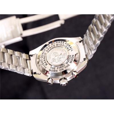 Replica Speedmaster Japan VK Quartz Chronograph Movement Mens Watch White Dial Stainless Steel E65