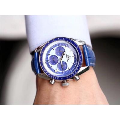 Replica Speedmaster Japan OS Quartz Chronograph Movement Mens Watch White Dial Leather Strap E67