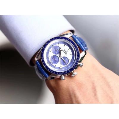 Replica Speedmaster Japan OS Quartz Chronograph Movement Mens Watch White Dial Leather Strap E67