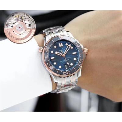 Replica Seamaster Japan Miyota 821A Automatic Movement Mens Watch Blue Dial Two Tone Rose Gold A E71