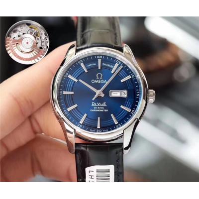 Replica De Ville Japan Miyota 8205 Automatic Movement Mens Watch Blue Dial Leather Strap E72