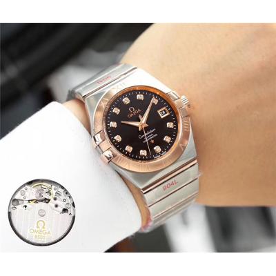 Replica Constellation Japan Miyota 821A Automatic Movement Mens Watch Black Dial Diamonds Case Stainless Steel A E74