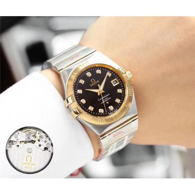 Replica Constellation Japan Miyota 821A Automatic Movement Mens Watch Black Dial Diamonds Case Stainless Steel A E74