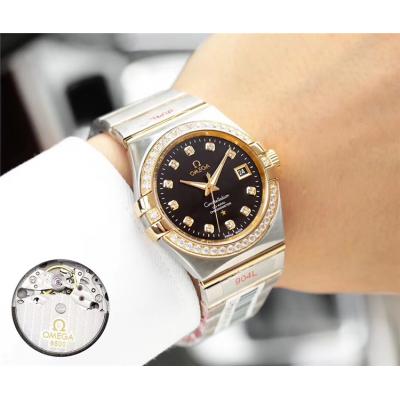 Replica Constellation Japan Miyota 821A Automatic Movement Mens Watch Black Dial Diamonds Case Stainless Steel A E74