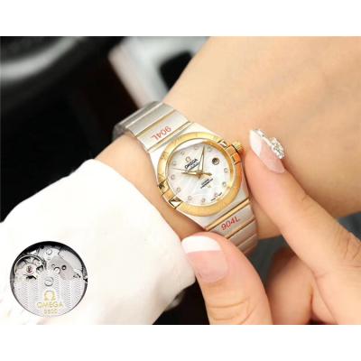 Replica Constellation NH05 Automatic Movement Womens Watch Silver Dial Diamonds Case Two Tone Yellow Gold B E74