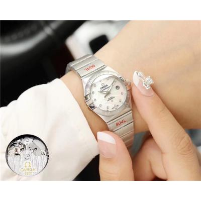 Replica Constellation NH05 Automatic Movement Womens Watch Silver Dial Diamonds Case Two Tone Yellow Gold B E74