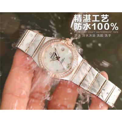 Replica Constellation NH05 Automatic Movement Womens Watch Silver Dial Diamonds Case Two Tone Yellow Gold B E74