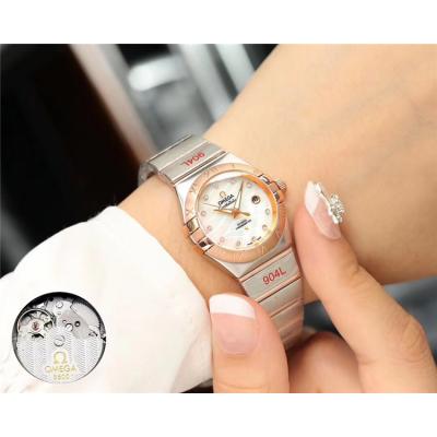 Replica Constellation NH05 Automatic Movement Womens Watch Silver Dial Diamonds Case Two Tone Yellow Gold B E74