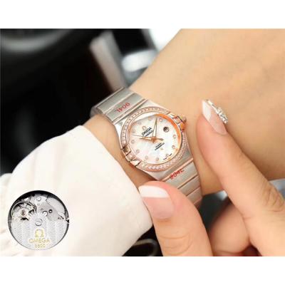 Replica Constellation NH05 Automatic Movement Womens Watch Silver Dial Diamonds Case Two Tone Yellow Gold B E74