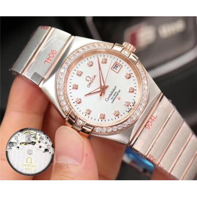 Replica Constellation Japan Miyota 821A Automatic Movement Mens Watch Silver Dial Two Tone Rose Gold C E74