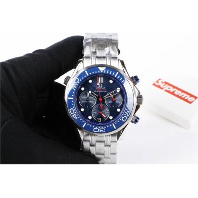 Replica Seamaster Japan Quartz Chronograph Movement Mens Watch Black Dial Stainless Steel E87