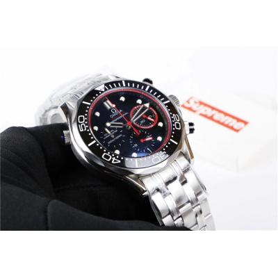 Replica Seamaster Japan Quartz Chronograph Movement Mens Watch Black Dial Stainless Steel E87