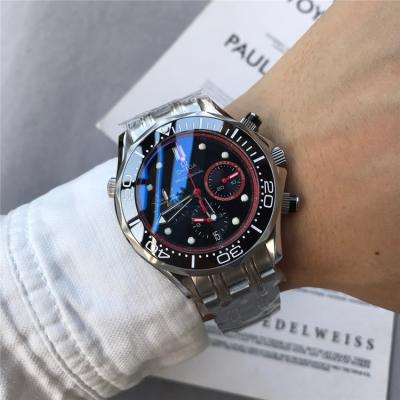 Replica Seamaster Japan Quartz Chronograph Movement Mens Watch Black Dial Stainless Steel E88