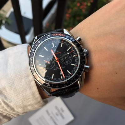 Replica Speedmaster A21j Automatic Movement Mens Watch Black Dial Leather Strap E89