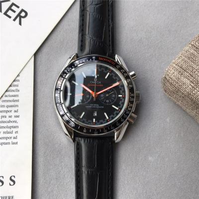 Replica Speedmaster A21j Automatic Movement Mens Watch Black Dial Leather Strap E89