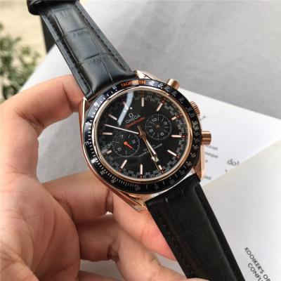 Replica Speedmaster A21j Automatic Movement Mens Watch Black Dial Leather Strap E89