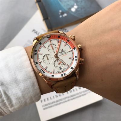 Replica Specialities Japan VK Quartz Chronograph Mens Watch White White Dial Leather Strap E92