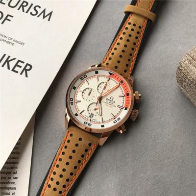 Replica Specialities Japan VK Quartz Chronograph Mens Watch White White Dial Leather Strap E92