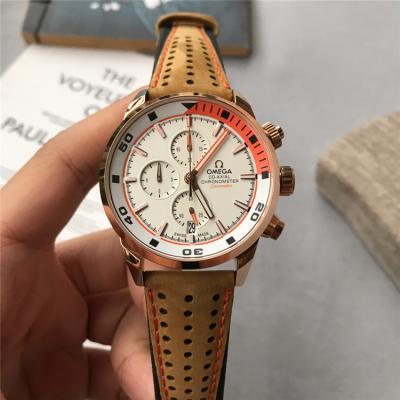 Replica Specialities Japan VK Quartz Chronograph Mens Watch White White Dial Leather Strap E92