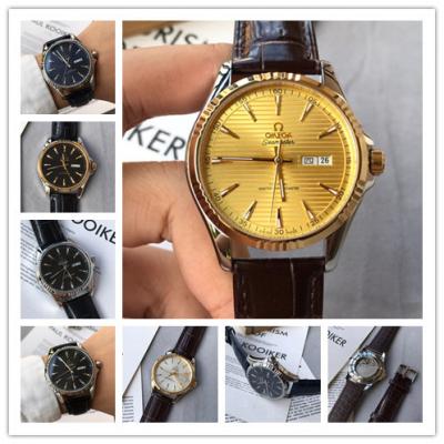 Replica De Ville Japan Miyota 8215 Automatic Movement Mens Watch Gold Dial Leather Strap B E93