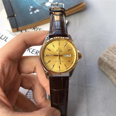 Replica De Ville Japan Miyota 8215 Automatic Movement Mens Watch Gold Dial Leather Strap B E93