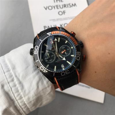 Replica Seamaster Japan Quartz Chronograph Movement Mens Watch Black Dial Rubber Strap B E94