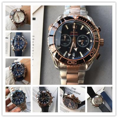 Replica Seamaster Japan Quartz Chronograph Movement Mens Watch Blcak Dial Two Tone Rose Gold C E94