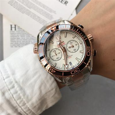 Replica Seamaster Japan Quartz Chronograph Movement Mens Watch Blcak Dial Two Tone Rose Gold C E94