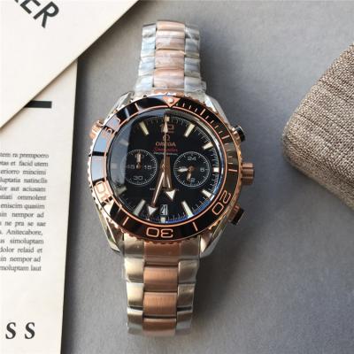 Replica Seamaster Japan Quartz Chronograph Movement Mens Watch Blcak Dial Two Tone Rose Gold C E94