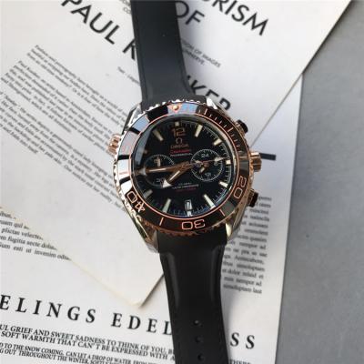 Replica Seamaster Japan Quartz Chronograph Movement Mens Watch Blcak Dial Two Tone Rose Gold C E94