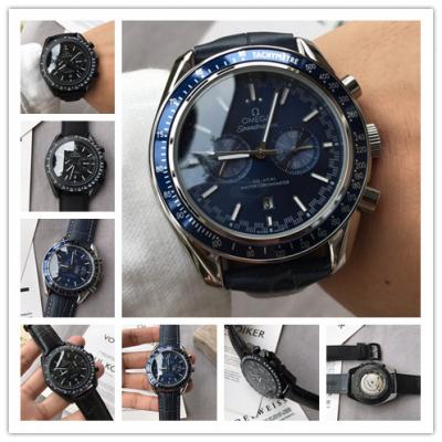 Replica Speedmaster A21j Automatic Movement Mens Watch Blue Dial Leather Strap E95