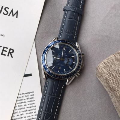 Replica Speedmaster A21j Automatic Movement Mens Watch Blue Dial Leather Strap E95