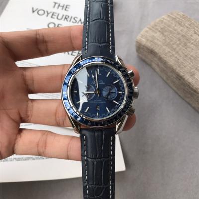 Replica Speedmaster A21j Automatic Movement Mens Watch Blue Dial Leather Strap E95