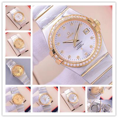 Replica Constellation A21j Automatic Movement Mens Watch Silver Dial Diamonds Case Two Tone Yellow Gold A E112