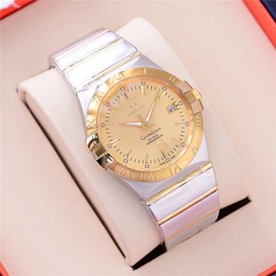 Replica Constellation A21j Automatic Movement Mens Watch Silver Dial Diamonds Case Two Tone Yellow Gold A E112