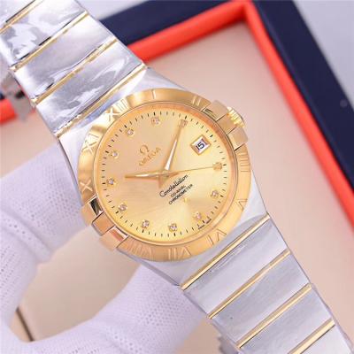 Replica Constellation A21j Automatic Movement Mens Watch Silver Dial Diamonds Case Two Tone Yellow Gold A E112