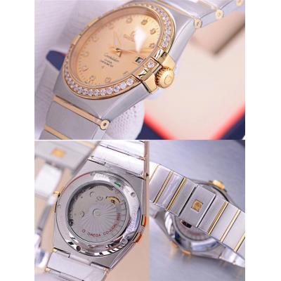 Replica Constellation A21j Automatic Movement Mens Watch Silver Dial Diamonds Case Two Tone Yellow Gold A E112