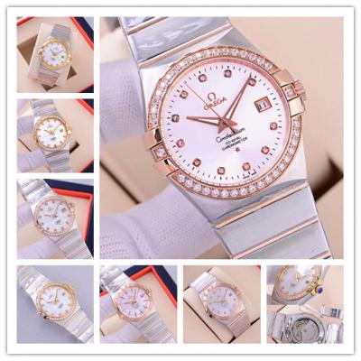 Replica Constellation A21j Automatic Movement Mens Watch White Dial Diamonds Case Two Tone Rose Gold B E112