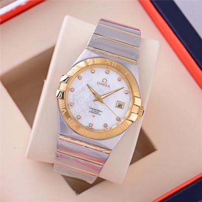 Replica Constellation A21j Automatic Movement Mens Watch White Dial Diamonds Case Two Tone Rose Gold B E112