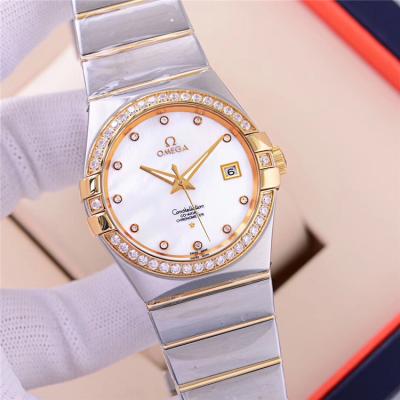 Replica Constellation A21j Automatic Movement Mens Watch White Dial Diamonds Case Two Tone Rose Gold B E112