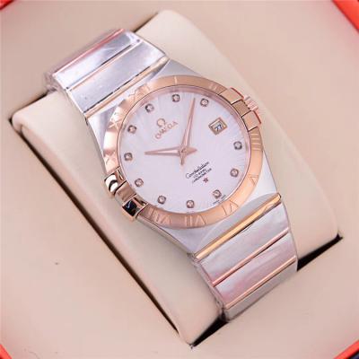 Replica Constellation A21j Automatic Movement Mens Watch White Dial Diamonds Case Two Tone Rose Gold B E112