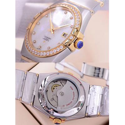 Replica Constellation A21j Automatic Movement Mens Watch White Dial Diamonds Case Two Tone Rose Gold B E112