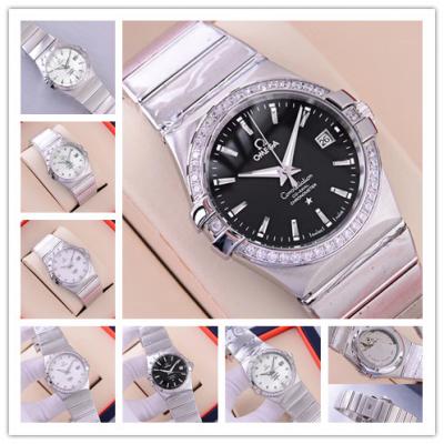 Replica Constellation A21j Automatic Movement Mens Watch Black Dial Diamonds Case Stainless Steel C E112