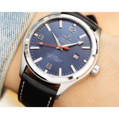 Replica Seamaster Japan Miyota 8215 Automatic Movement Mens Watch Blue Dial Leather Strap E125