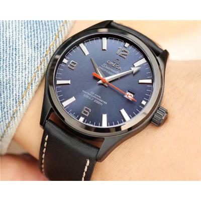 Replica Seamaster Japan Miyota 8215 Automatic Movement Mens Watch Blue Dial Leather Strap E125