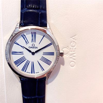 Replica De Ville Swiss Quartz Movement Womens Watch White Dial Diamonds Case Leather Strap B E132