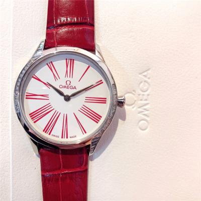 Replica De Ville Swiss Quartz Movement Womens Watch White Dial Diamonds Case Leather Strap B E132