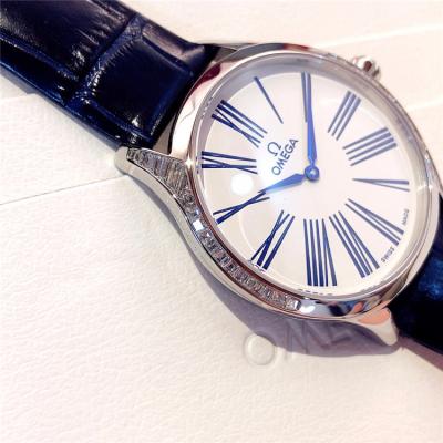 Replica De Ville Swiss Quartz Movement Womens Watch White Dial Diamonds Case Leather Strap B E132