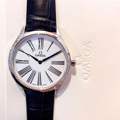 Replica De Ville Swiss Quartz Movement Womens Watch White Dial Diamonds Case Leather Strap B E132