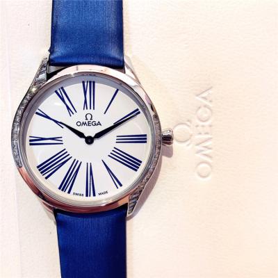 Replica De Ville Swiss Quartz Movement Womens Watch White Dial Diamonds Case Leather Strap B E132